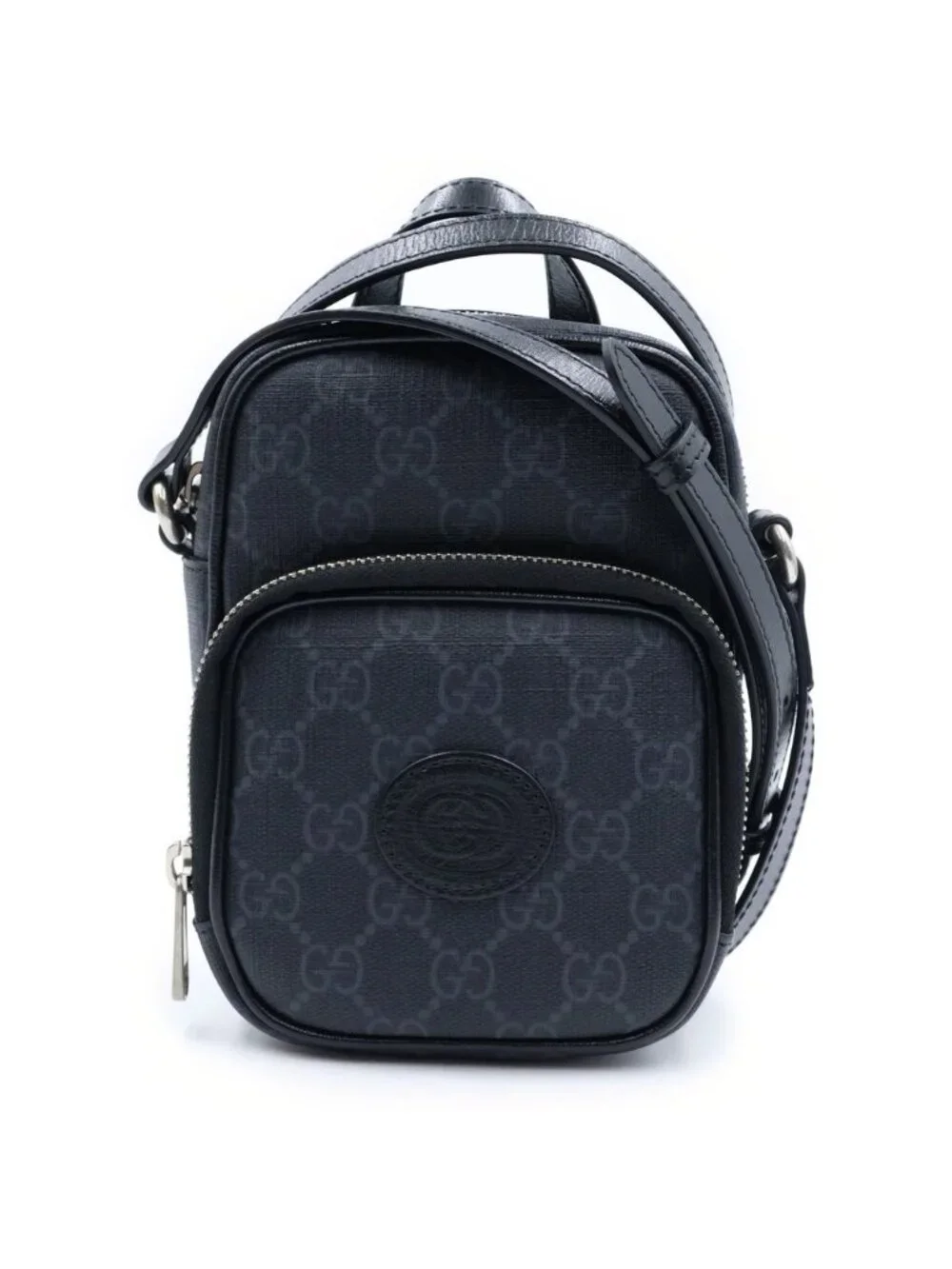 Gucci Interlocking G Mini Shoulder Bag Black Leather Silver