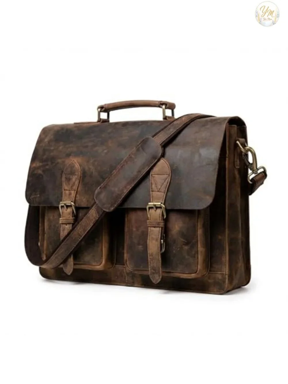 Genuine Buffalo Leather Laptop Messenger Bag 17 Inch Office Briefcase Travel