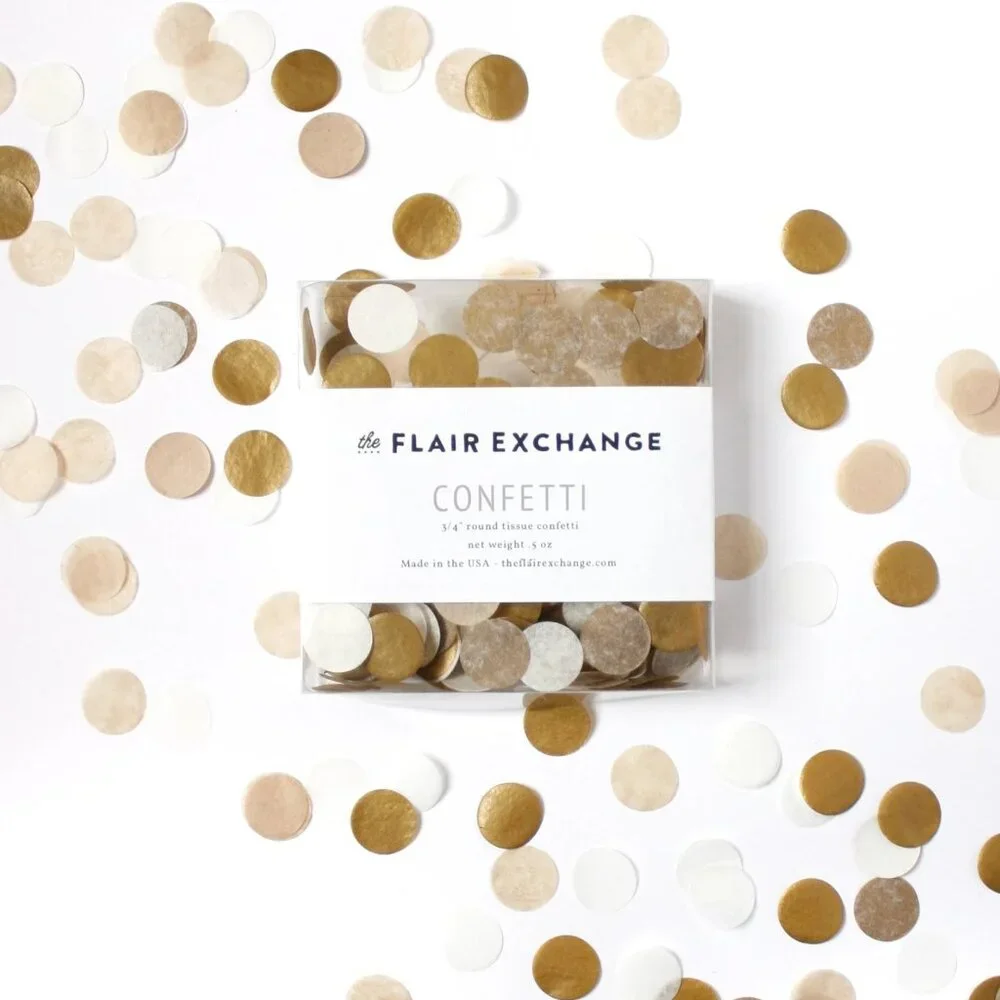 NWT The Flair Exchange Round Gold Confetti 3/4 in. 400 Pieces Gold + Tan + White