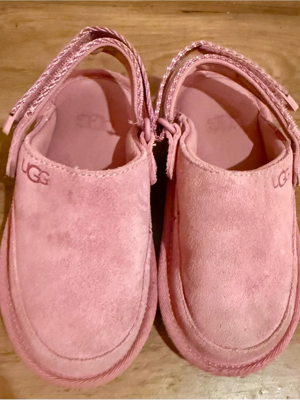 UGG Kids Pink Suede Backstrap Slip-Ons