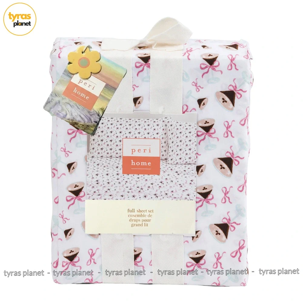 Espresso‎ Martini White Pink Ribbon Bow Coquette Bedding 4pc Sheet Set Size FULL