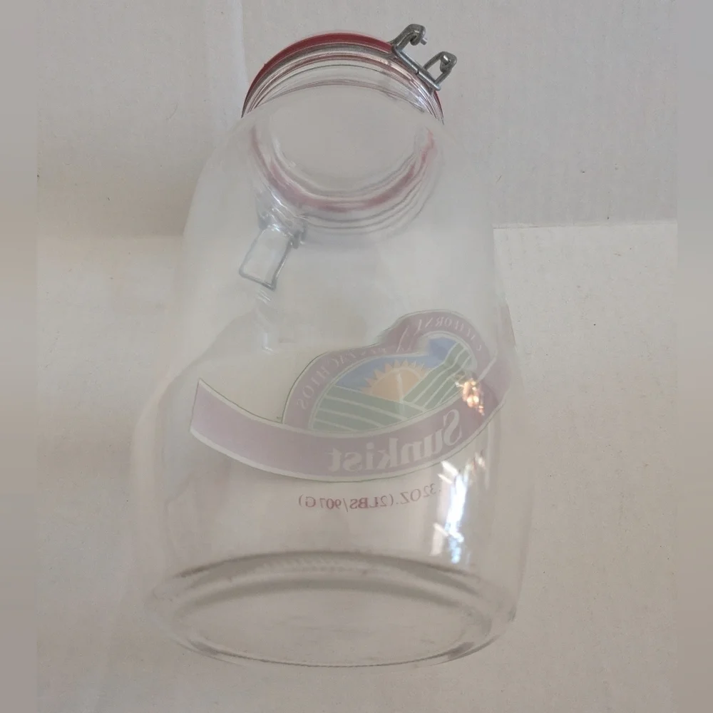 Vintage Clear Glass Jar with Snap Lid. Sunkist California Pistachios.