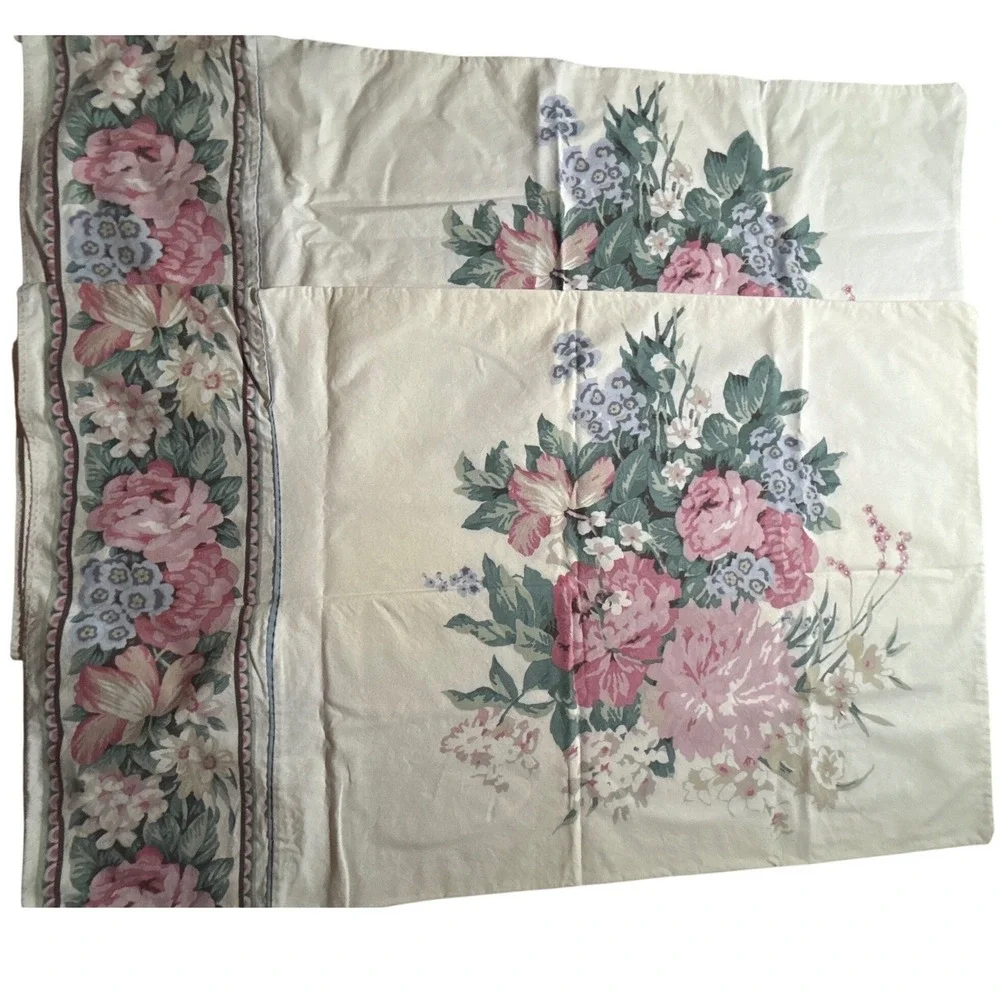 Vintage Floral Pillowcases‎ Pair Peony Wildflower Cottagecore Country Grannycore