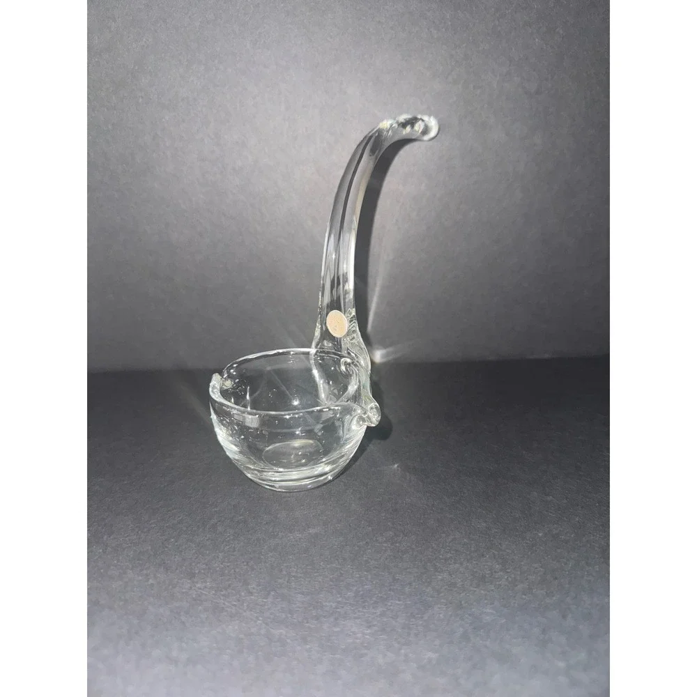 Vintage Hand Blown Ladle Made in Romania Curved Handle Double Spout