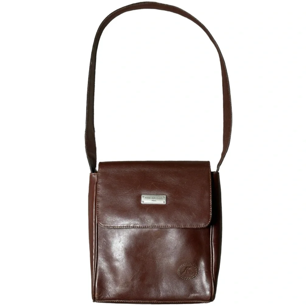 Ted Lapidus Men's Brown Satchel Bag Leather Messenger Crossbody One Size