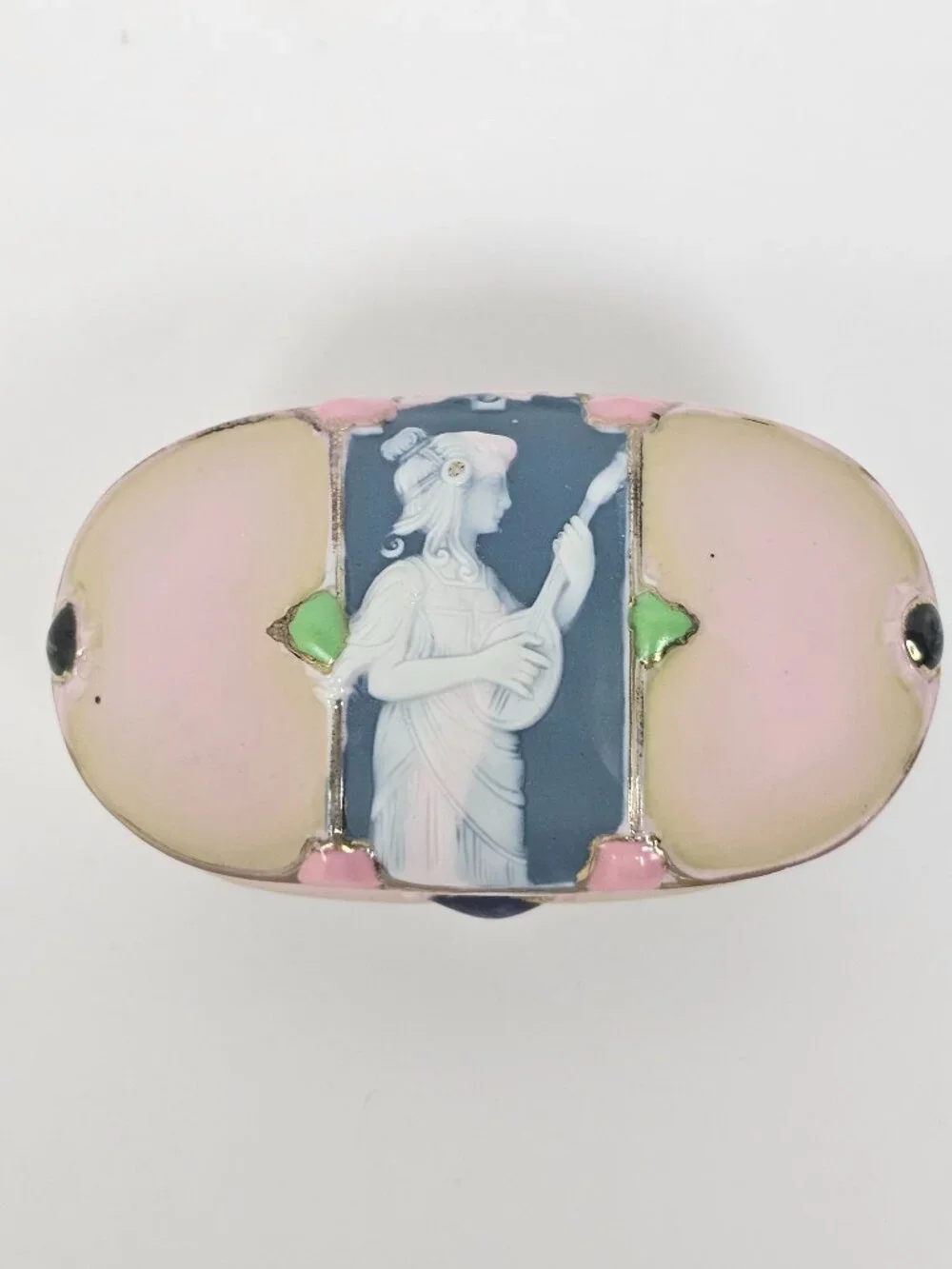 Schafer & Vater‎ Art Nouveau Enamel Porcelain Trinket Box Cameo Jeweled Antique