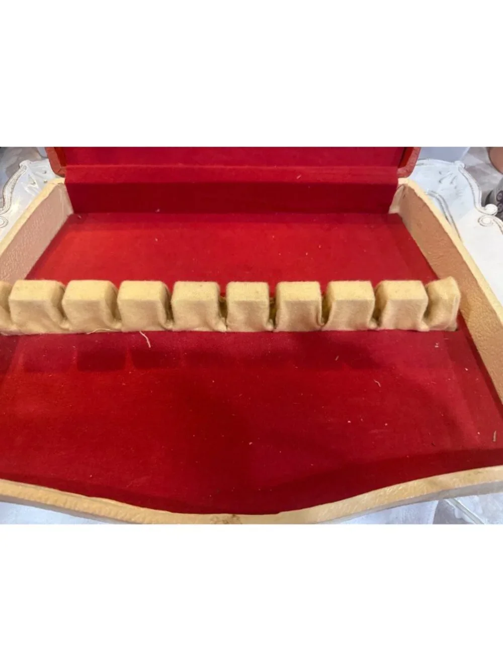 Vintage Flatware Storage Chest Box - Anti-Tarnish Red Felt Lining, Curved Lid Mi