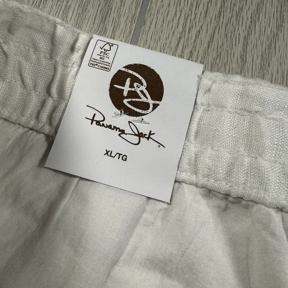 Panama Jack Linen Pants Men’s XL (39x31) White Stretch Waist Beach Resort NEW