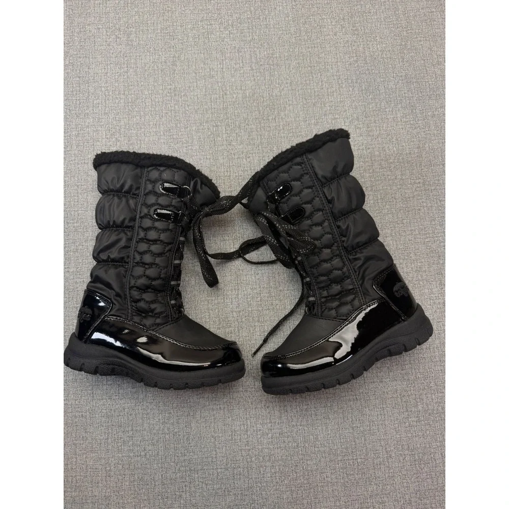 Totes Kids Katey Black Quilted Waterproof Winter Snow Boots Lace Up Size 11