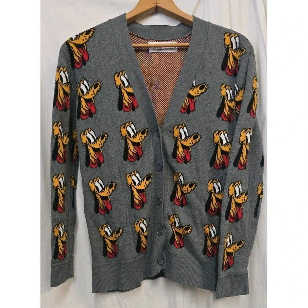 Disney‎ Store Pluto Dog 90th Anniversary Varsity Grey Cardigan Adult