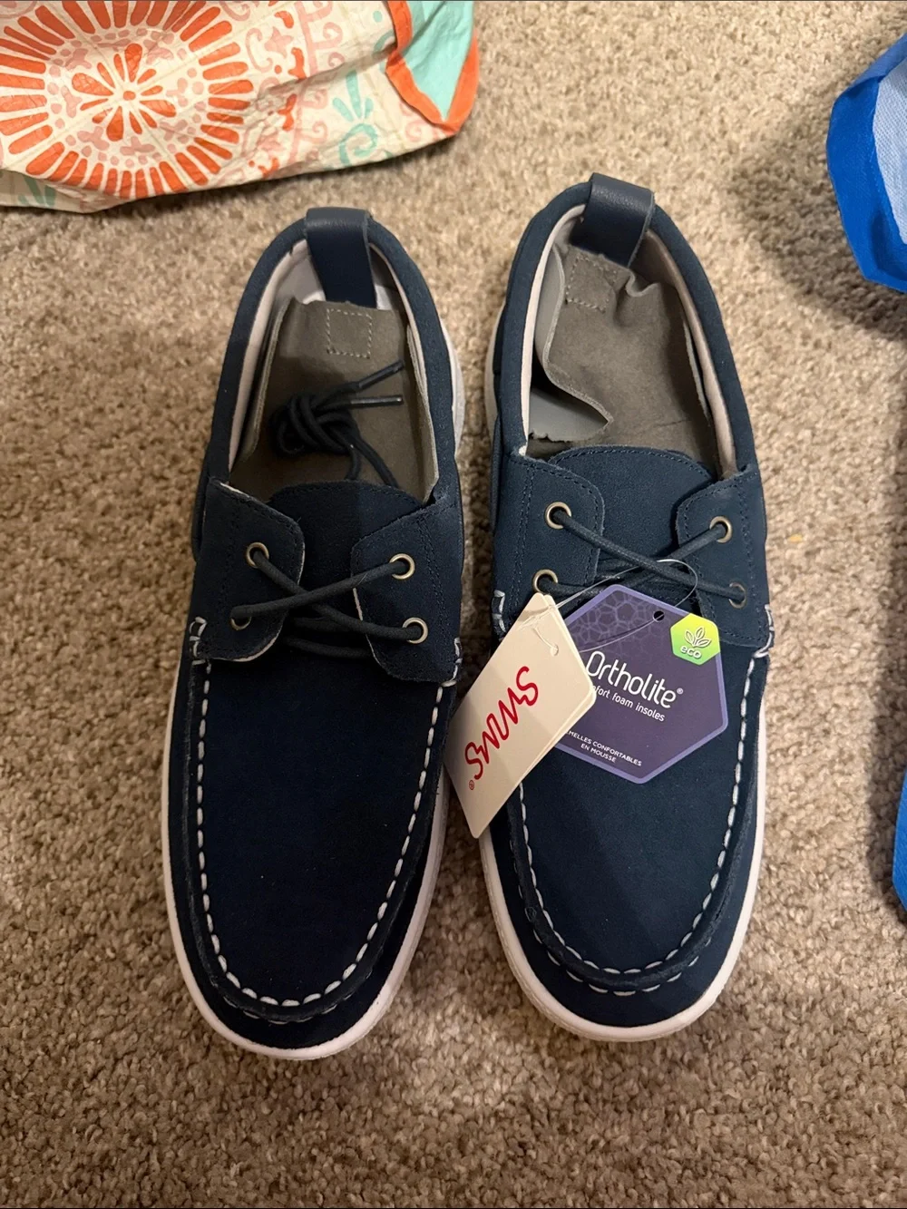 Swims Men's Navy Suede Boat Shoes with Ortholite Insole