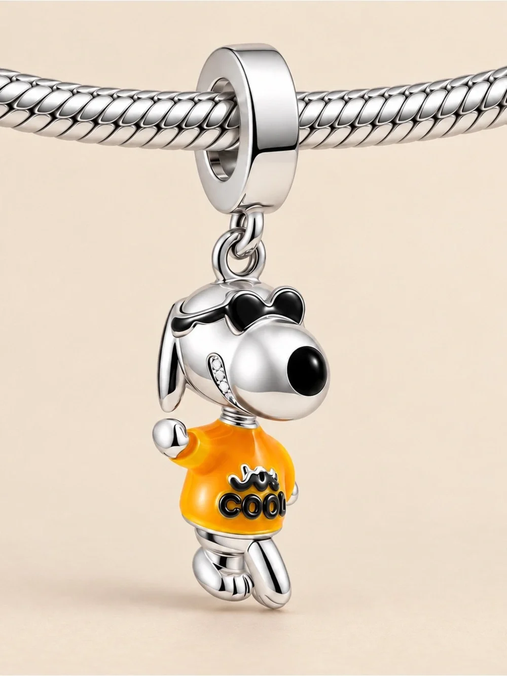 Sterling Silver Dog Charm Pendant with Yellow Shirt
