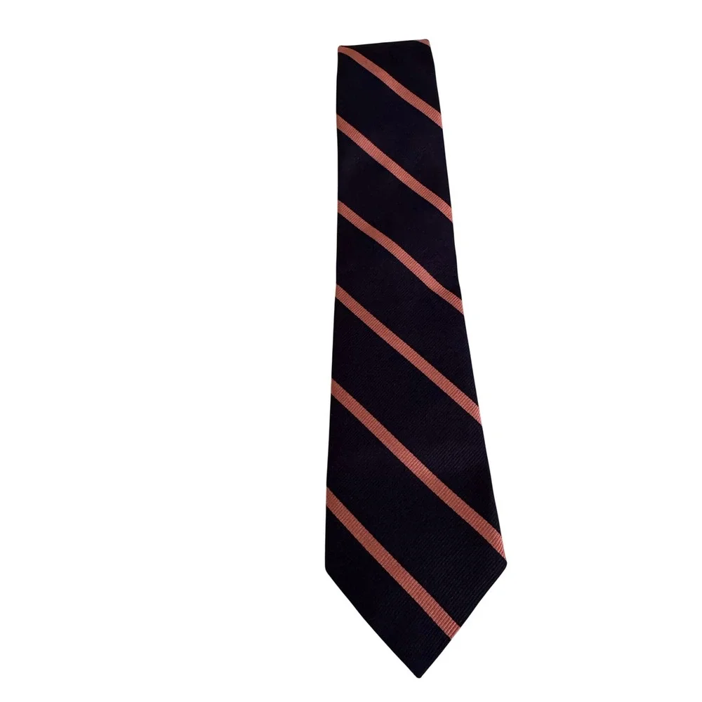 Brooks Brothers Fleece Boys Silk Repp Stripe Necktie Navy Blue Coral Pink USA