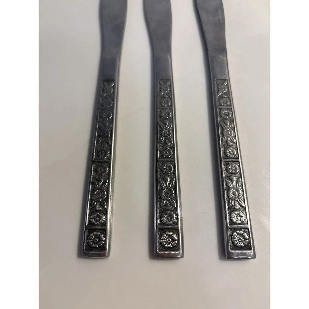 Lot of 3 Imperial SERTA Stainless Steel Flatware Solid Knives Vtg Korea - 8.25