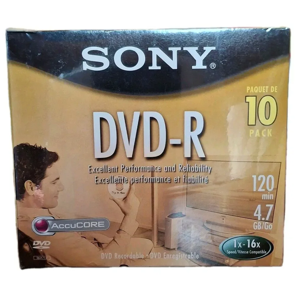 Sony DVD - R 10 Pack Discs With Cases 120 min 4.7 GB Blank New Sealed Blank DVDs
