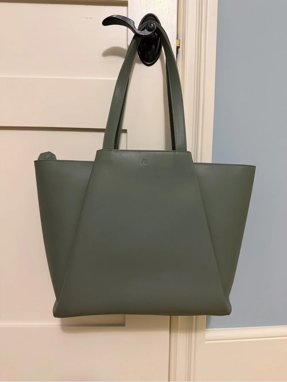 KAAI Pyramid Luxury Italian Leather Work Laptop Tote Bag - Urban Sage (green)