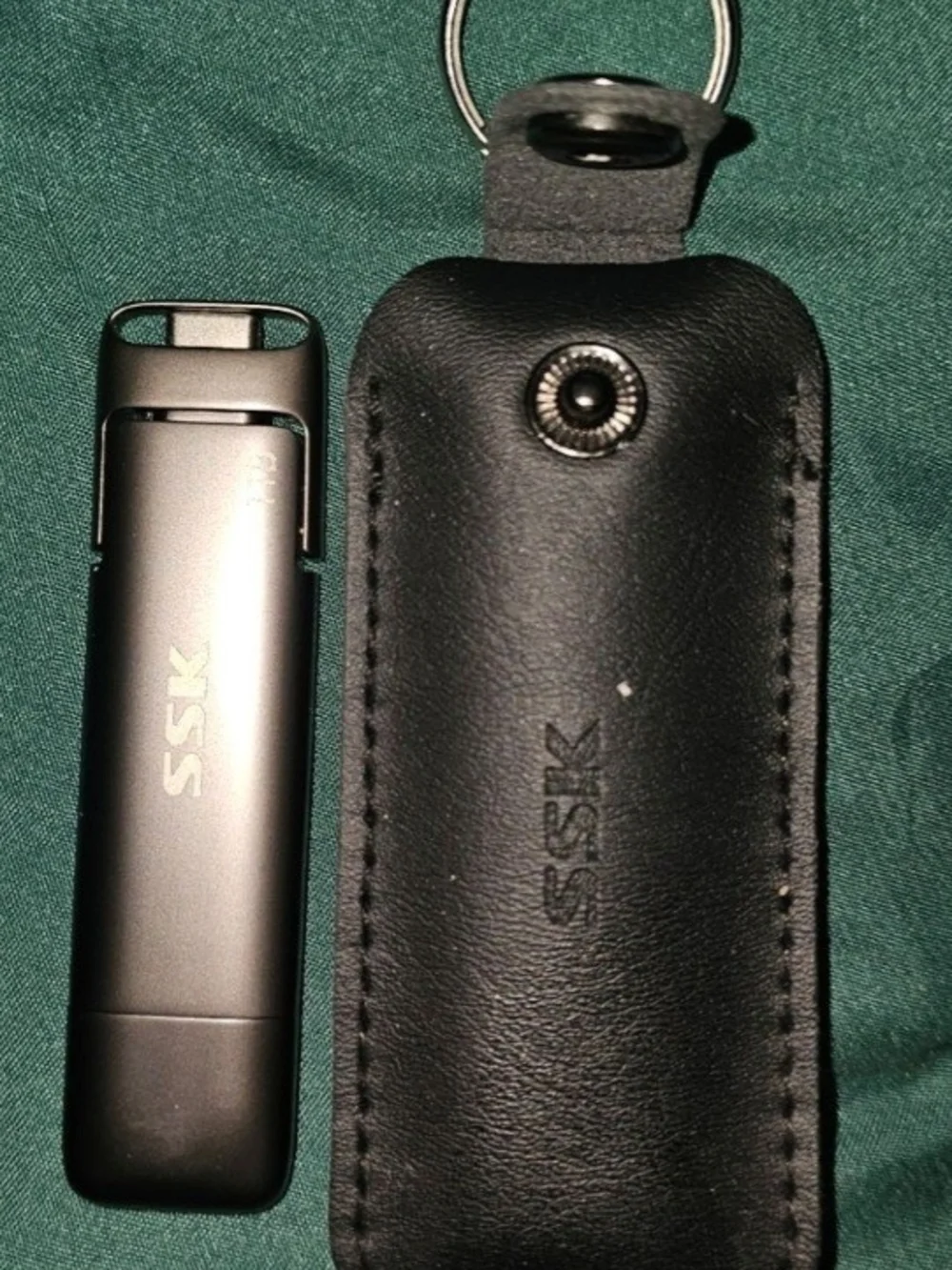 Black USB Flash Drive with Leather Keychain Pouch