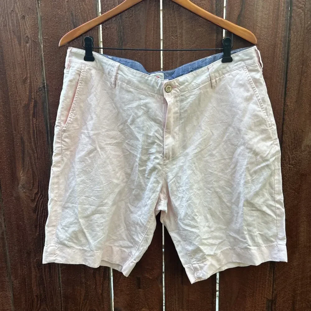 Faherty Men's 36 x 9 Linen Blend Pink Shorts Bermuda Chino Flat Front Preppy