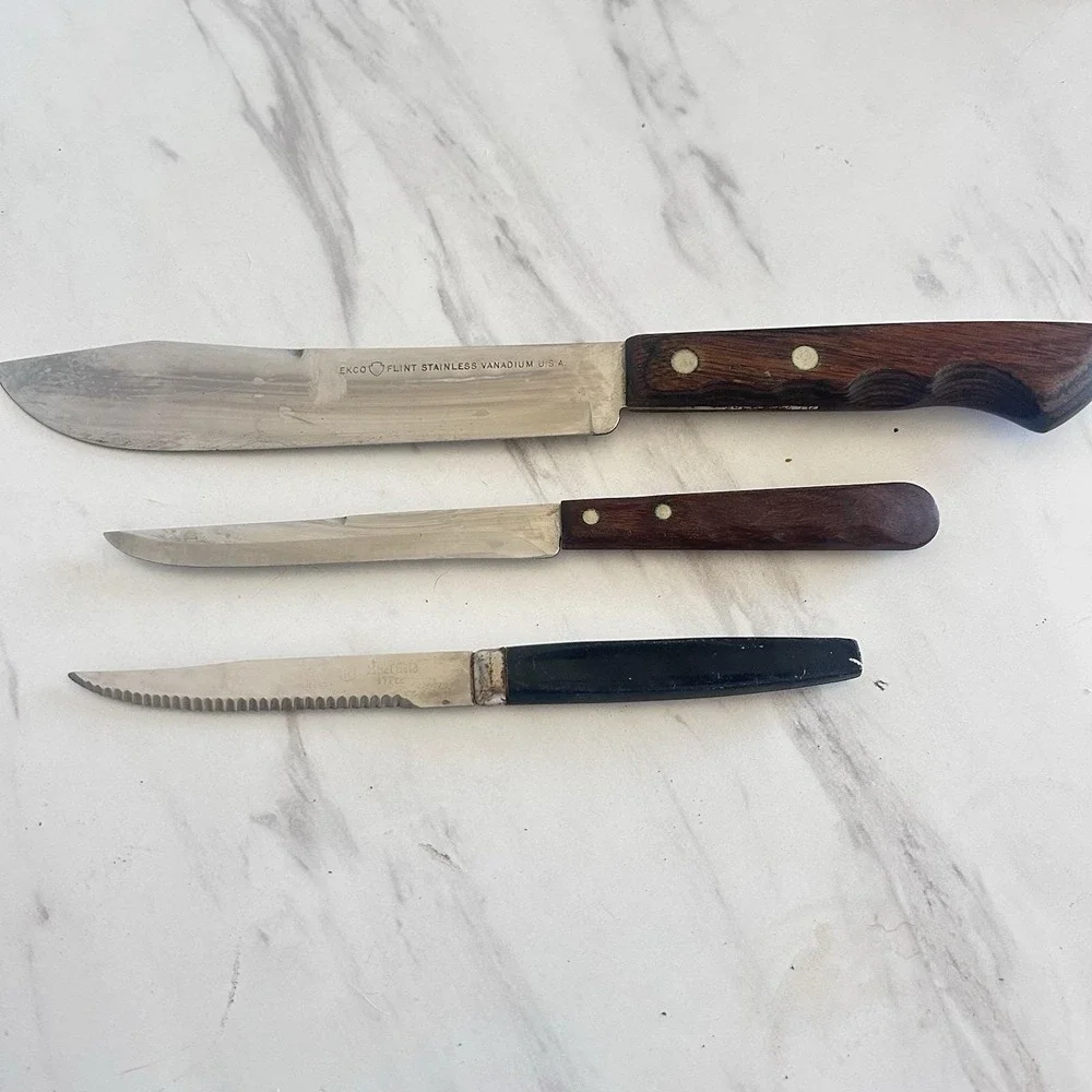 Vintage Lot Ecko Flint Knife USA Regent Sheffield Steak Knife Lot of 3‎ Knives A