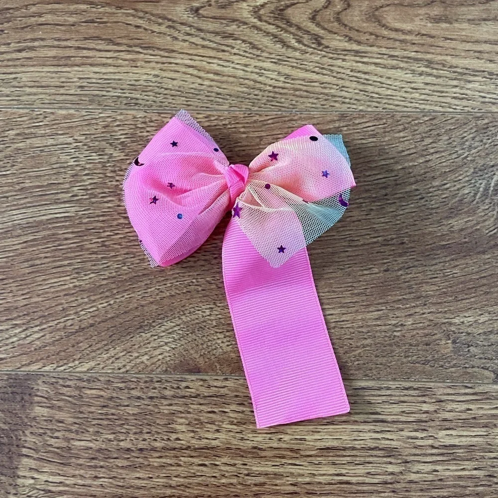 Pink star ribbon bow hair clip