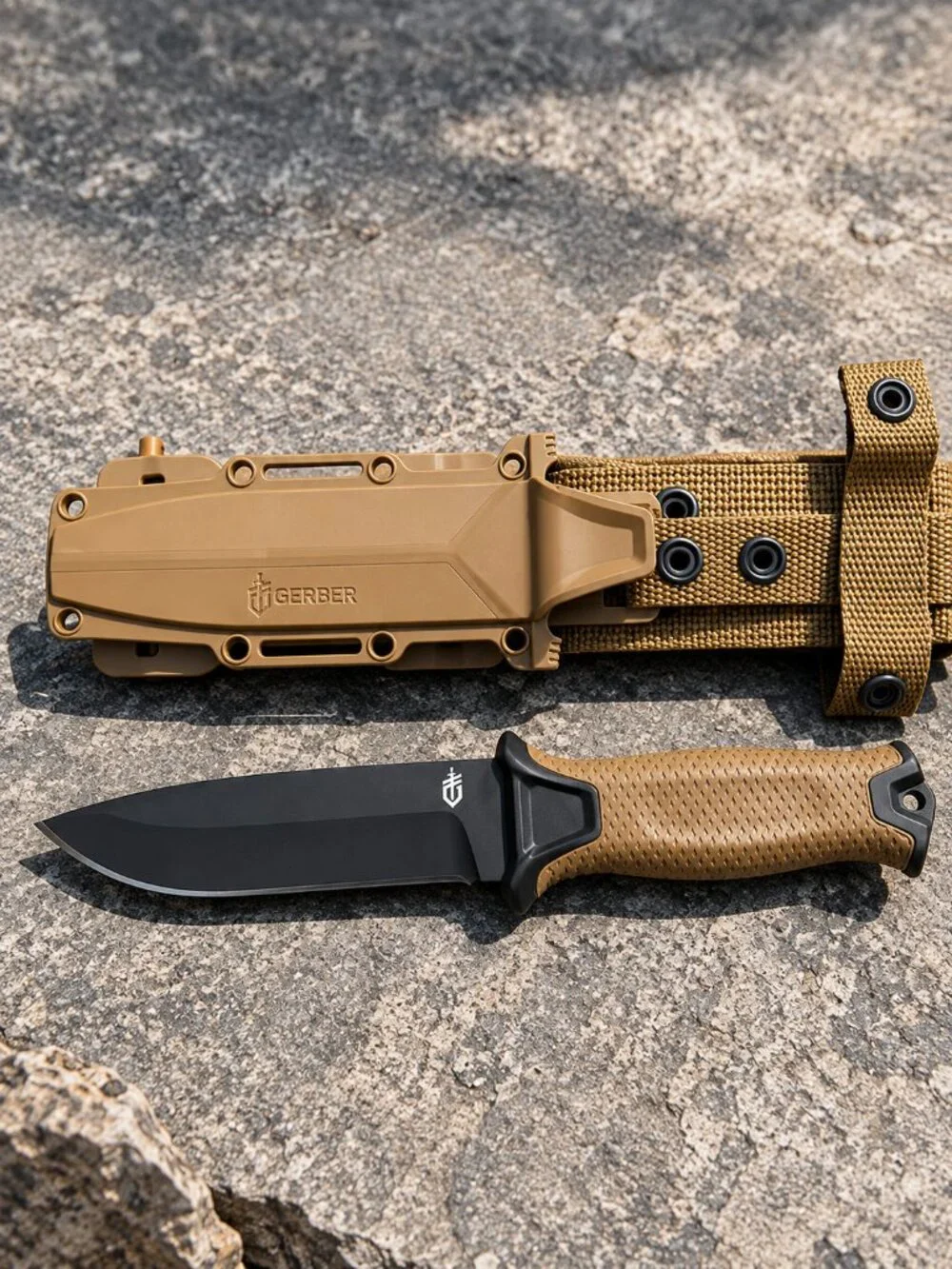 Gerber StrongArm Knife – Coyote Brown Serrated Fixed Blade, Pack of 5