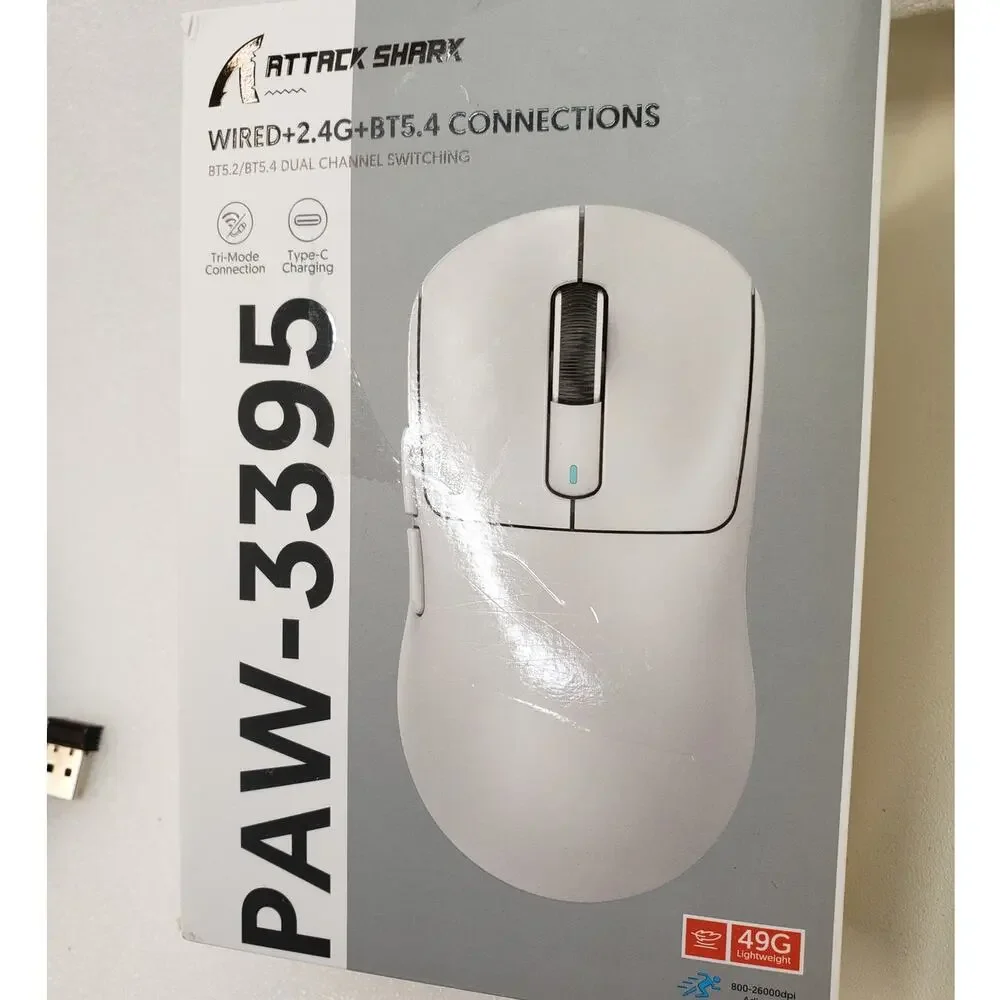 ATTACK SHARK Tri-Mode Wireless Gaming Mouse (PAW-3395 Sensor / White)