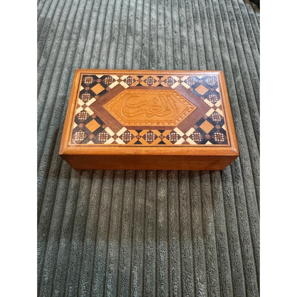 Vintage Wooden Decorative Box Arabic Inlay‎ Wood Keepsake Jewelry Trinket