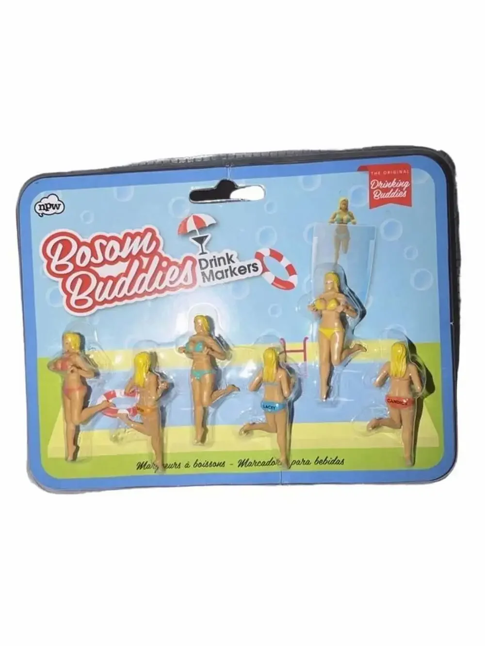 NPW Bosom Buddies Drink Markers Bikini Models Novelty Wine Glass Charms Set