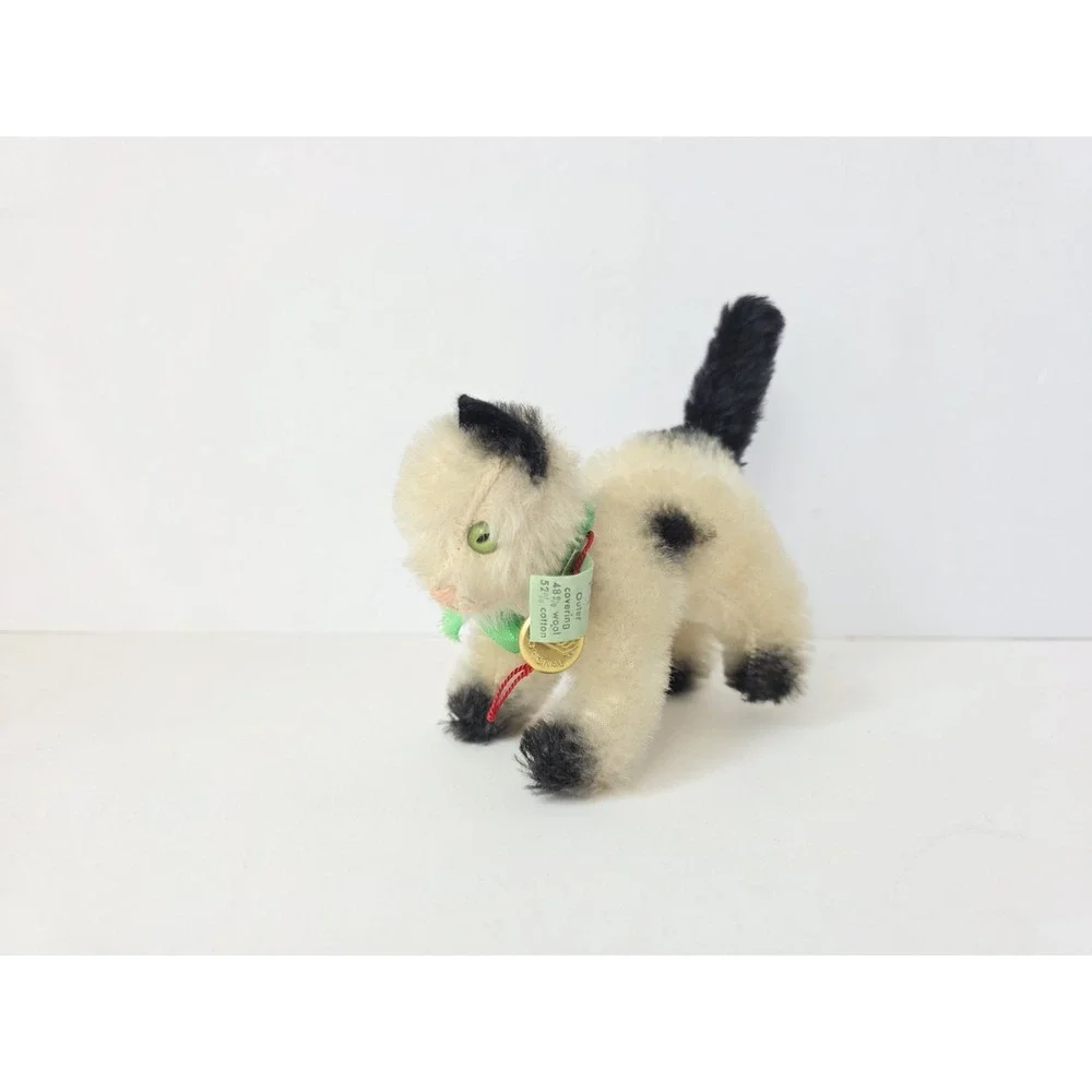 Vintage Hermann teddy bear black white cat w/ tag Germany 4x5