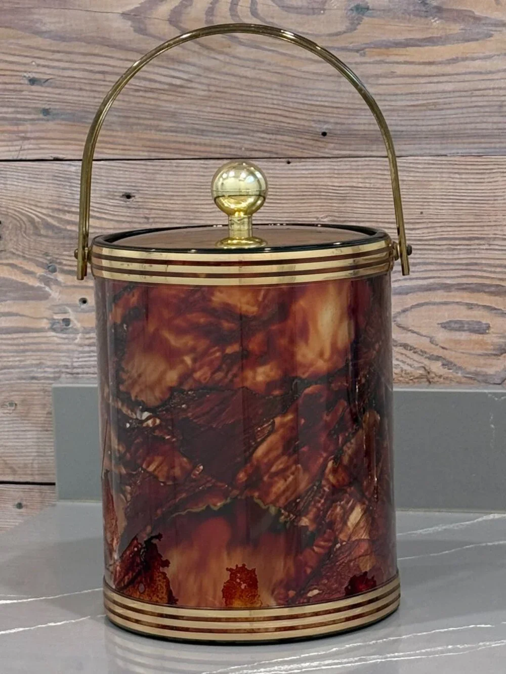 Kraftware Copper Brass Marbled Ice Bucket Mid Century