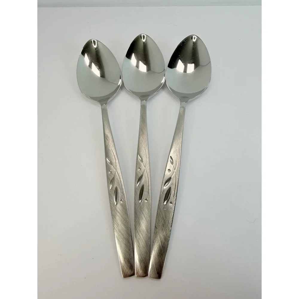 Set of 3 SERVING SPOONS Oneida Heirloom Stainless WILL O' WISP Pattern Flatware