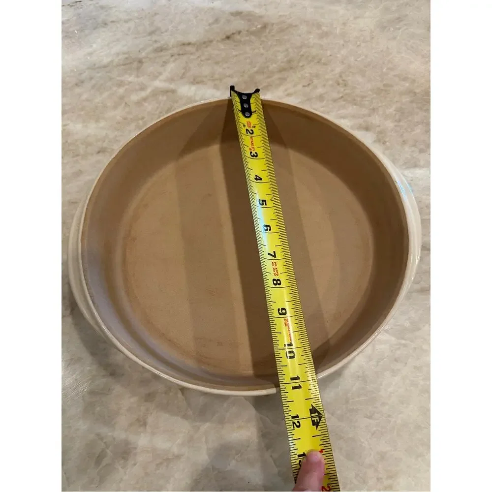 Large 11” round pampered chef stoneware baker cream enamel
