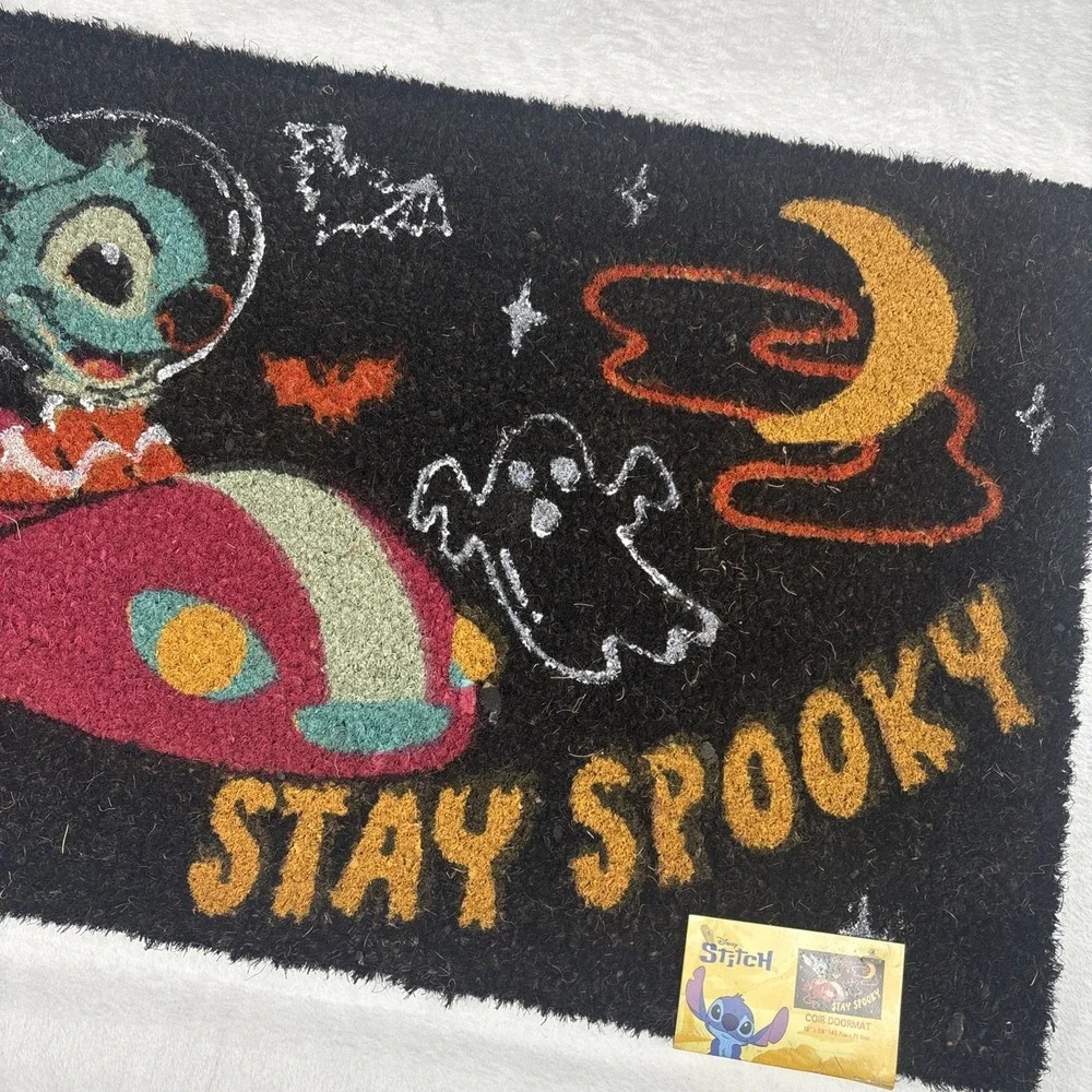 Disney Stitch Halloween Spooky Coir Door Mat 18x28 Black Yellow Red