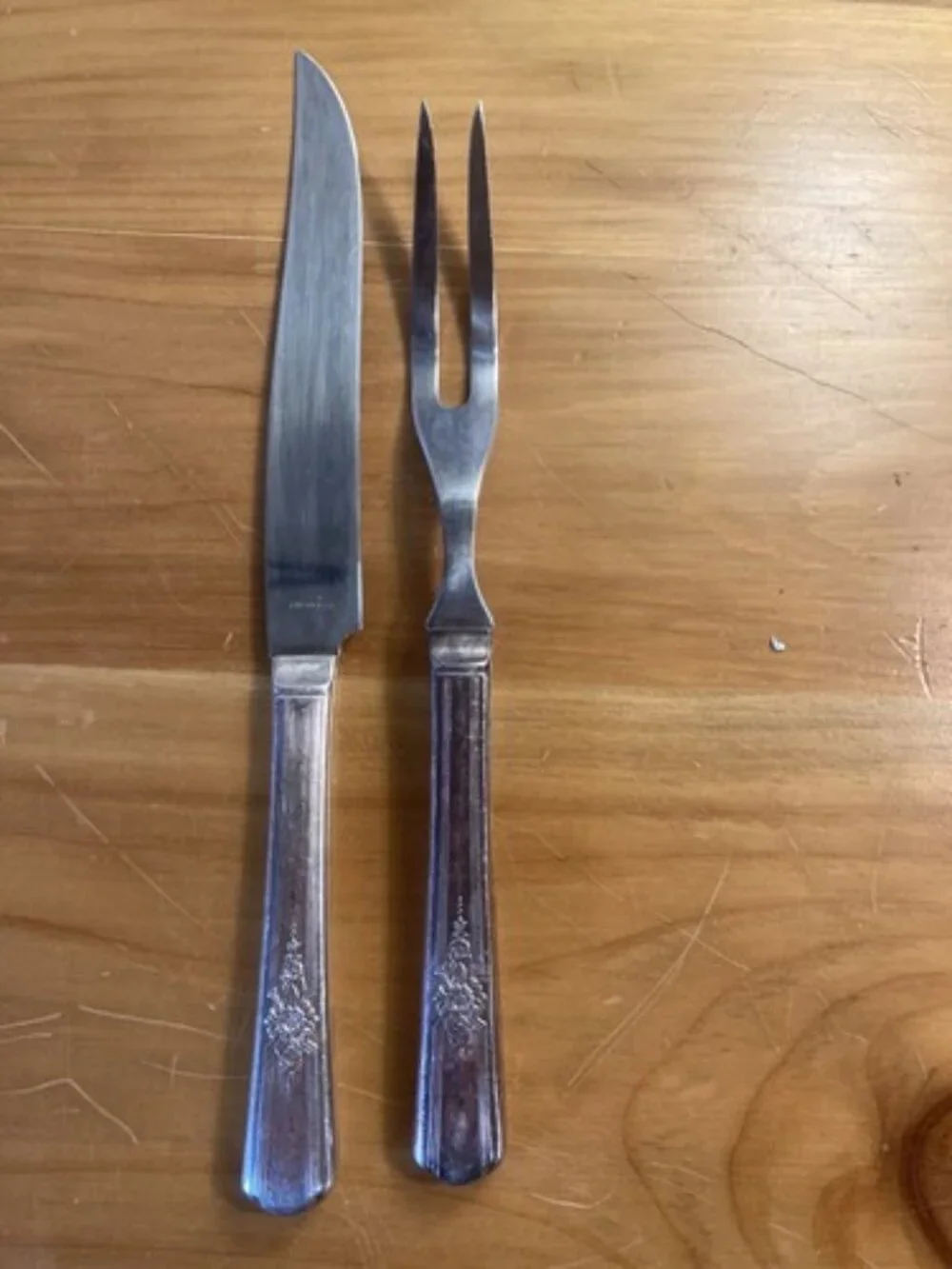 VTG‎ Carver Set Stainless Utensils Cutlery 2 Piece Meat Fork Knife Floral