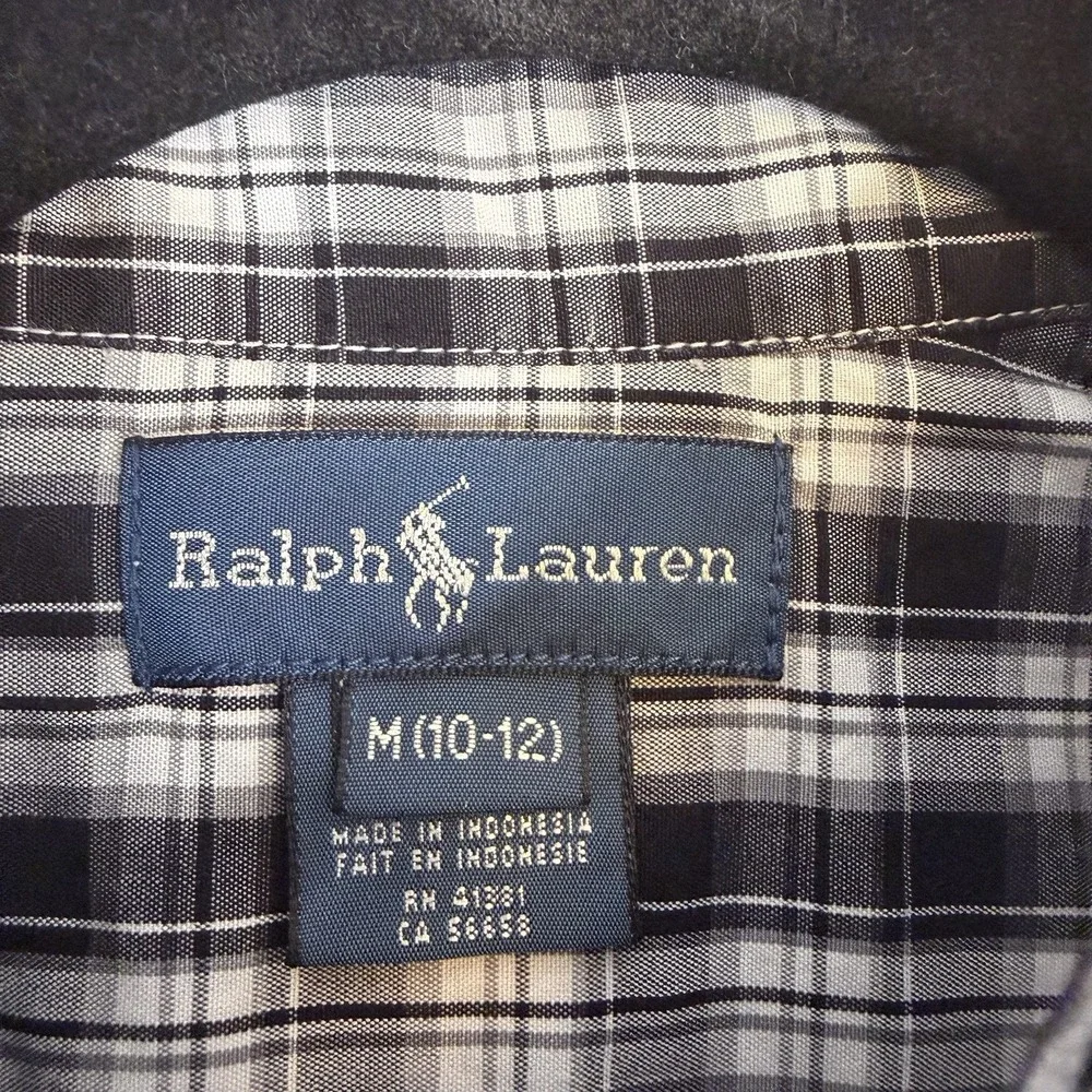 Ralph Lauren Boys M Woven Cotton Plaid Short‎ Sleeve Button-Down Pockets