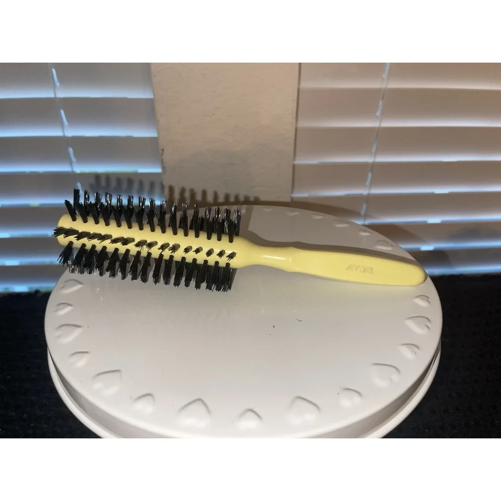 Vintage‎ Avon Full Round Brush Yellow Black Bristles 1970-80's