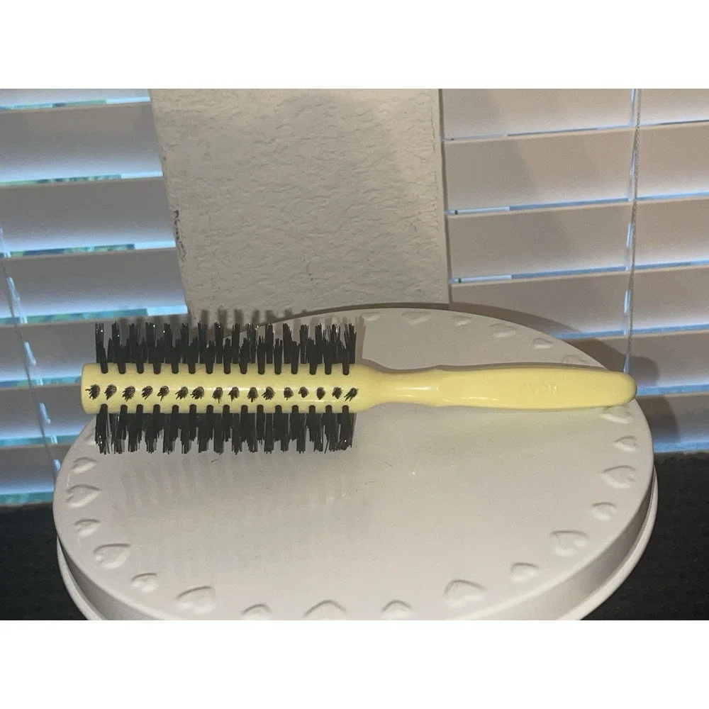 Vintage‎ Avon Full Round Brush Yellow Black Bristles 1970-80's