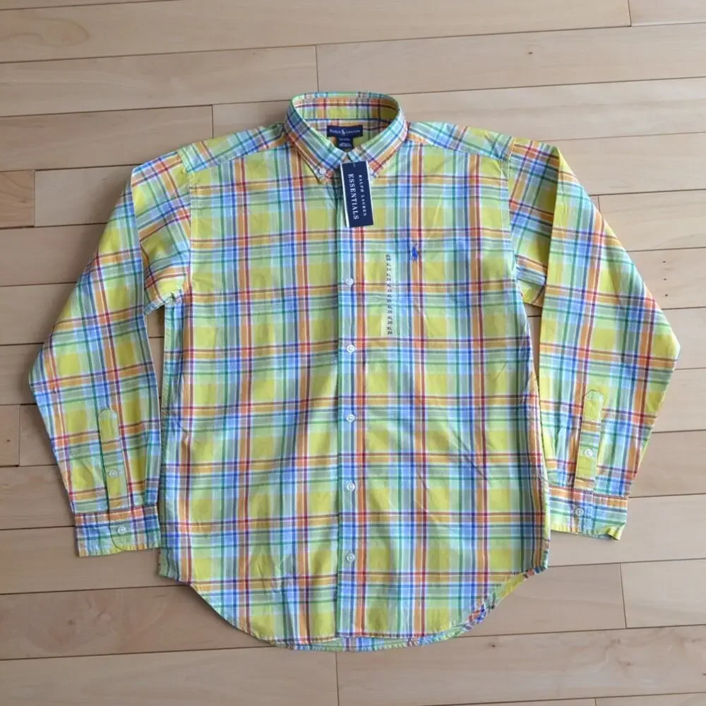 NWT Ralph Lauren Boy's Button Down Shirt Size XL Yellow Plaid