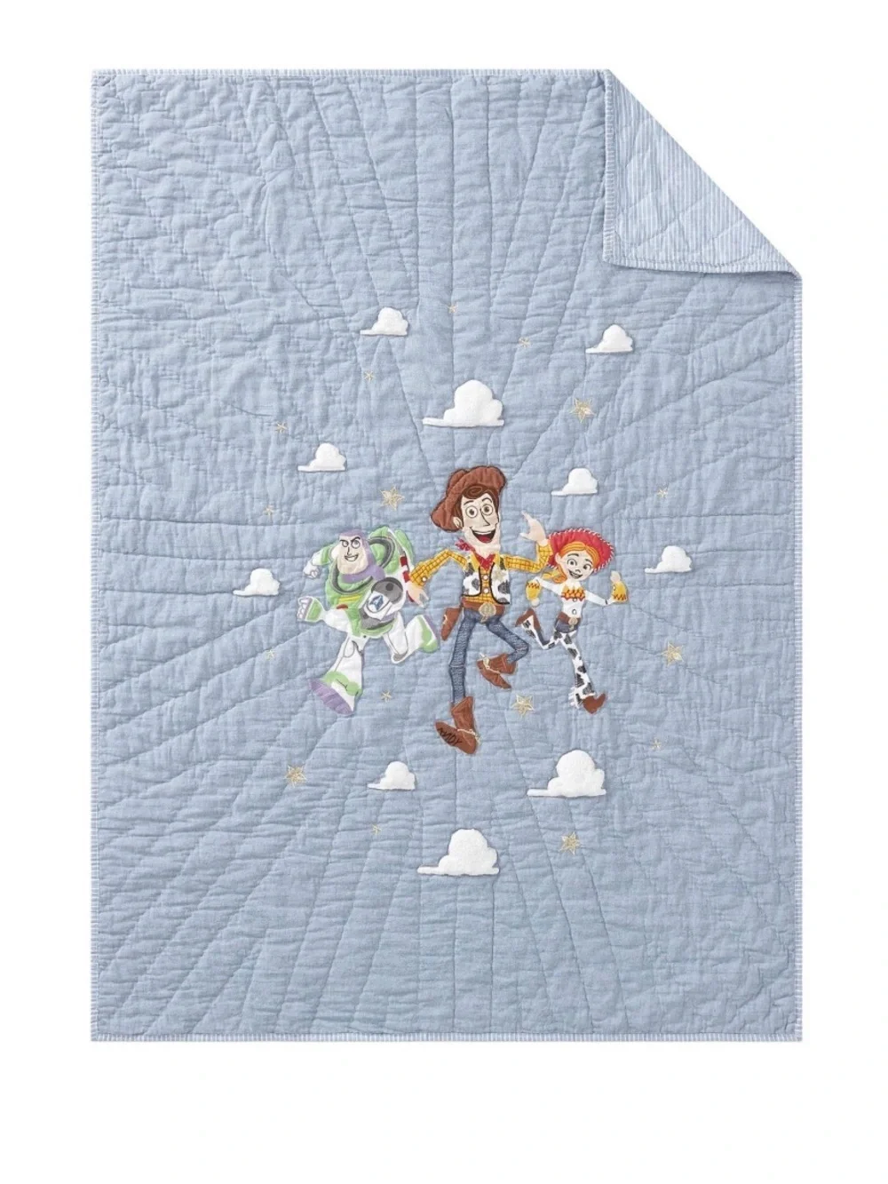 Pottery Barn Kids Blue Toy Story Embroidered Quilt AND SHEETS toddler bed