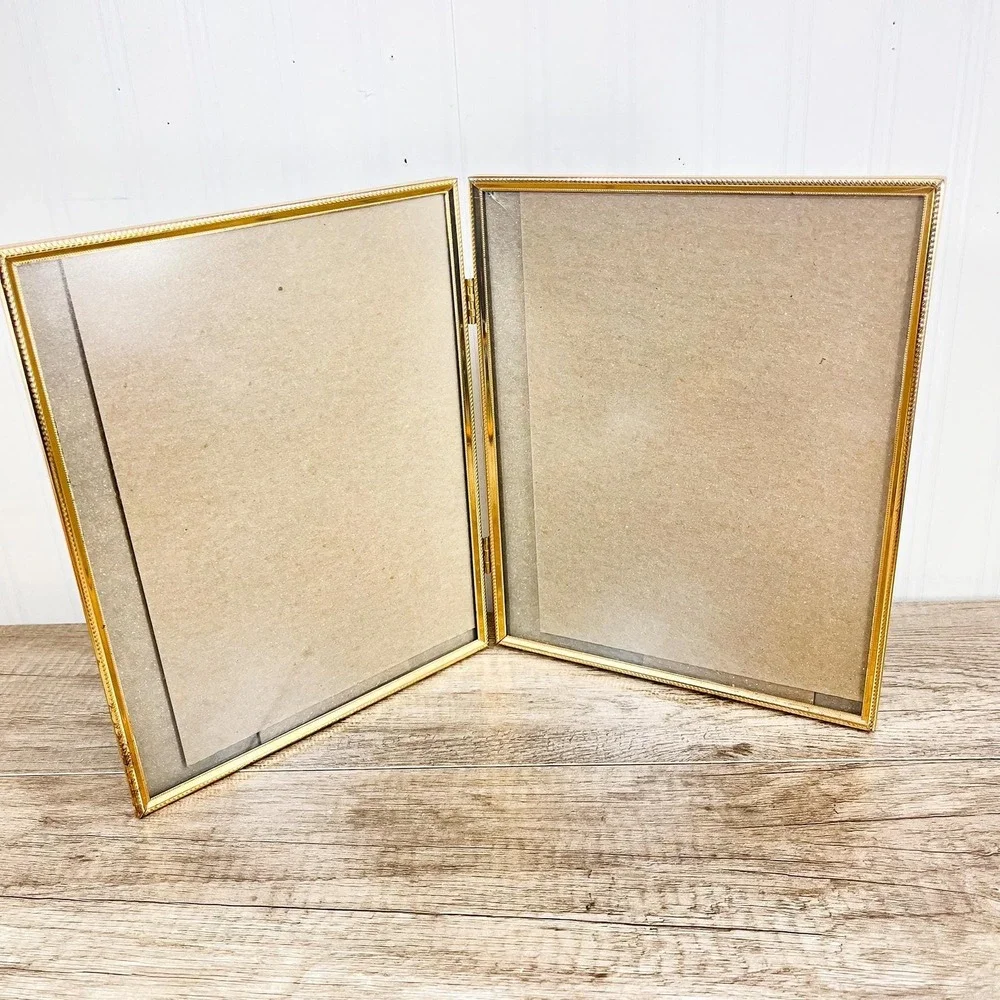 Vintage MCM Brass Double Photo Frame – Holds‎ Two 8x10 Inch Photos