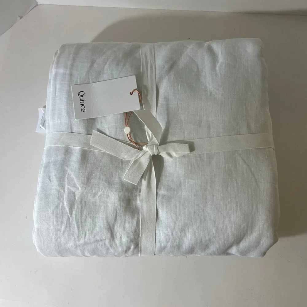 Quince European Linen Room Darkening Blackout‎ Curtain White 96x84 LB119930 New
