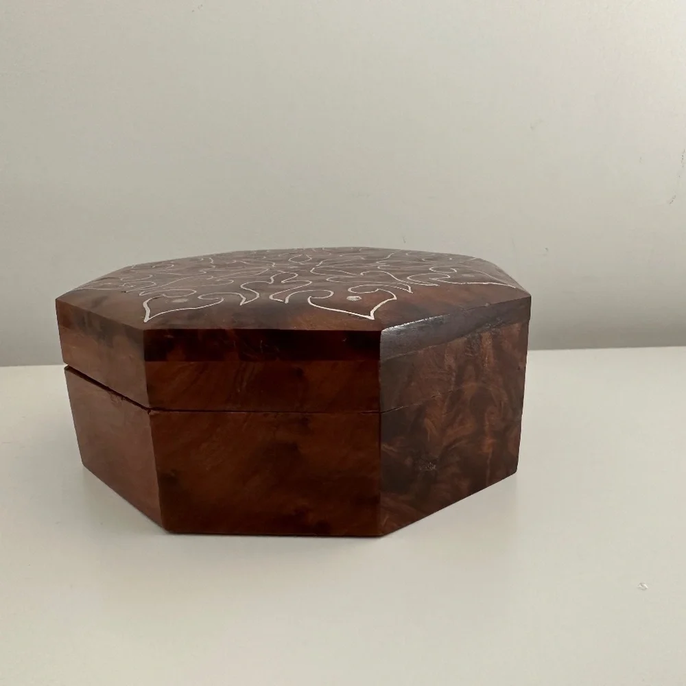 Burr Walnut Hexagon Jewelry Box burr walnut