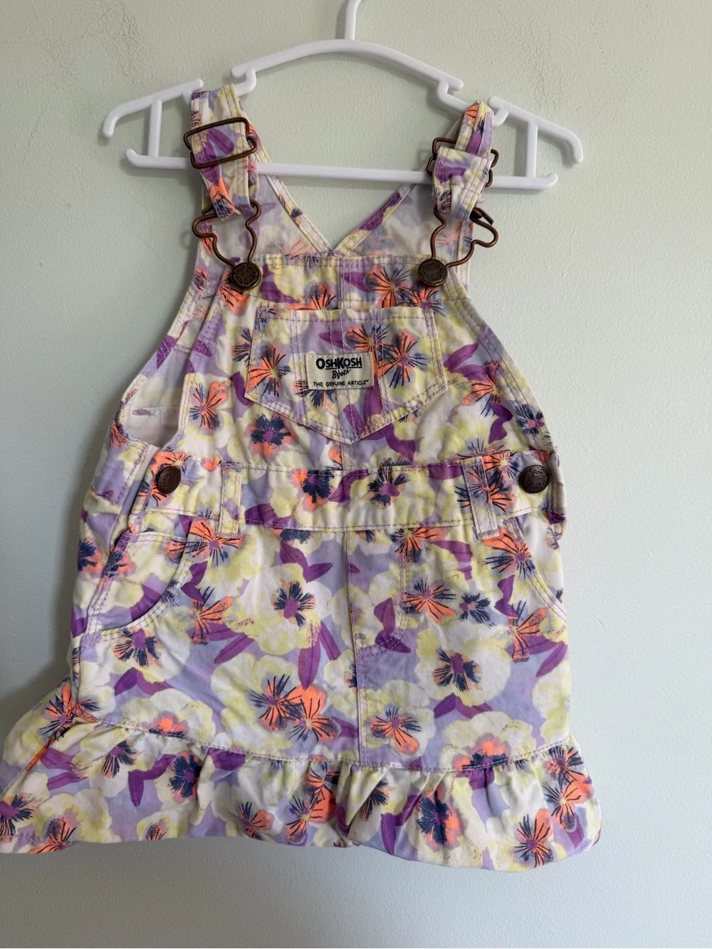 OshKosh Floral Print Girls' Purple & Yellow Overalls Dress