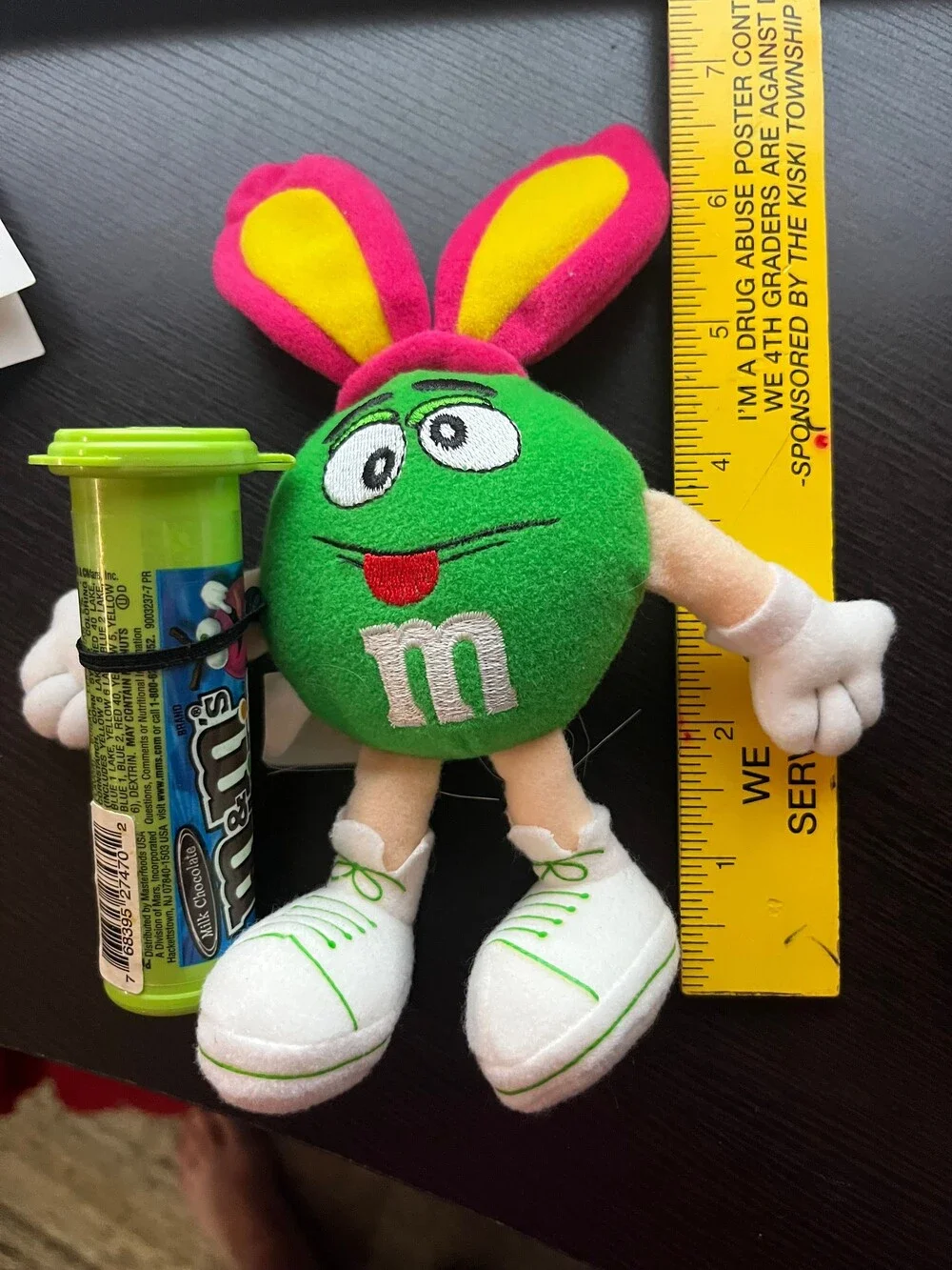 M&M's; Green,blue,purple,pink or orange Plush Toy 7 Inch Bunny Ears and Candy Tu