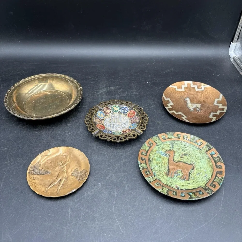 Lot of 5 Copper / Brass Decorative Vintage Plates & Trinket Dishes