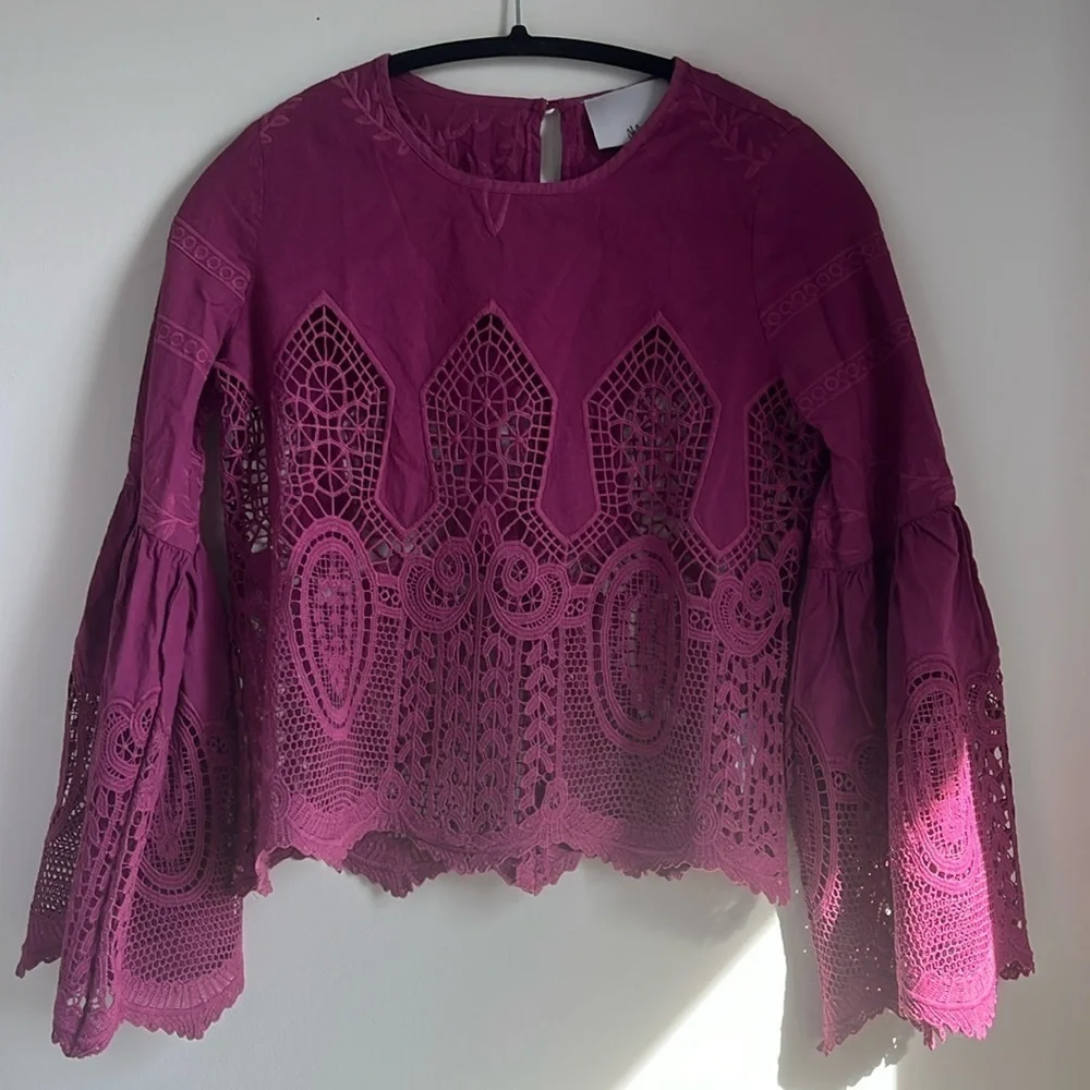EUC Anthropologie Chloe Oliver Laser Cut Embroidered Top XS​​​​​