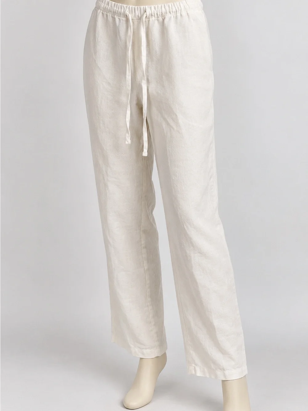 White Linen Blend Drawstring Pull On Pants Size S Relaxed Straight Leg