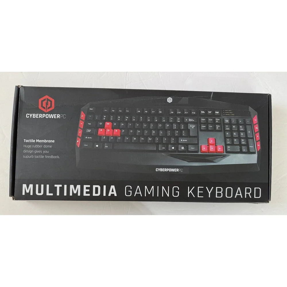 CyberPowerPC Multimedia Gaming Keyboard LED Tactile Membrane USB Black Red