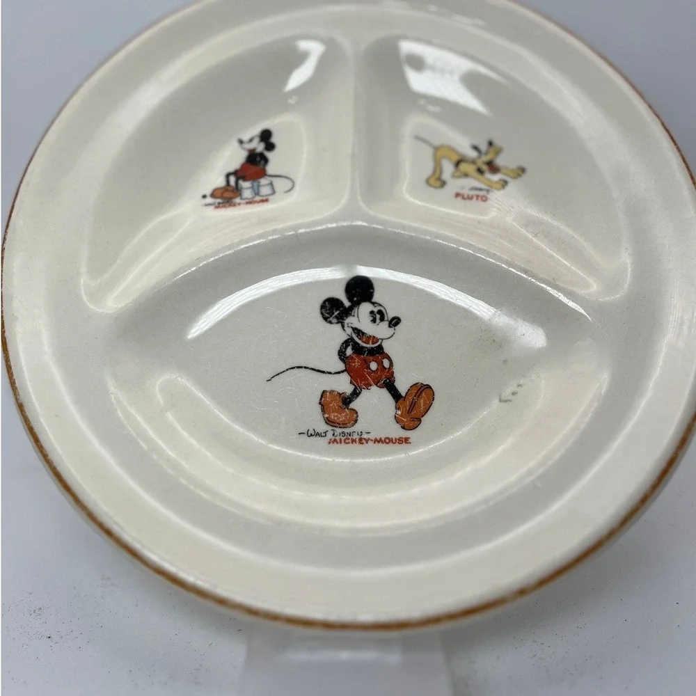 Vintage Walt Disney Mickey Mouse Pluto Divided Plate Patriot China USA 1930s‎