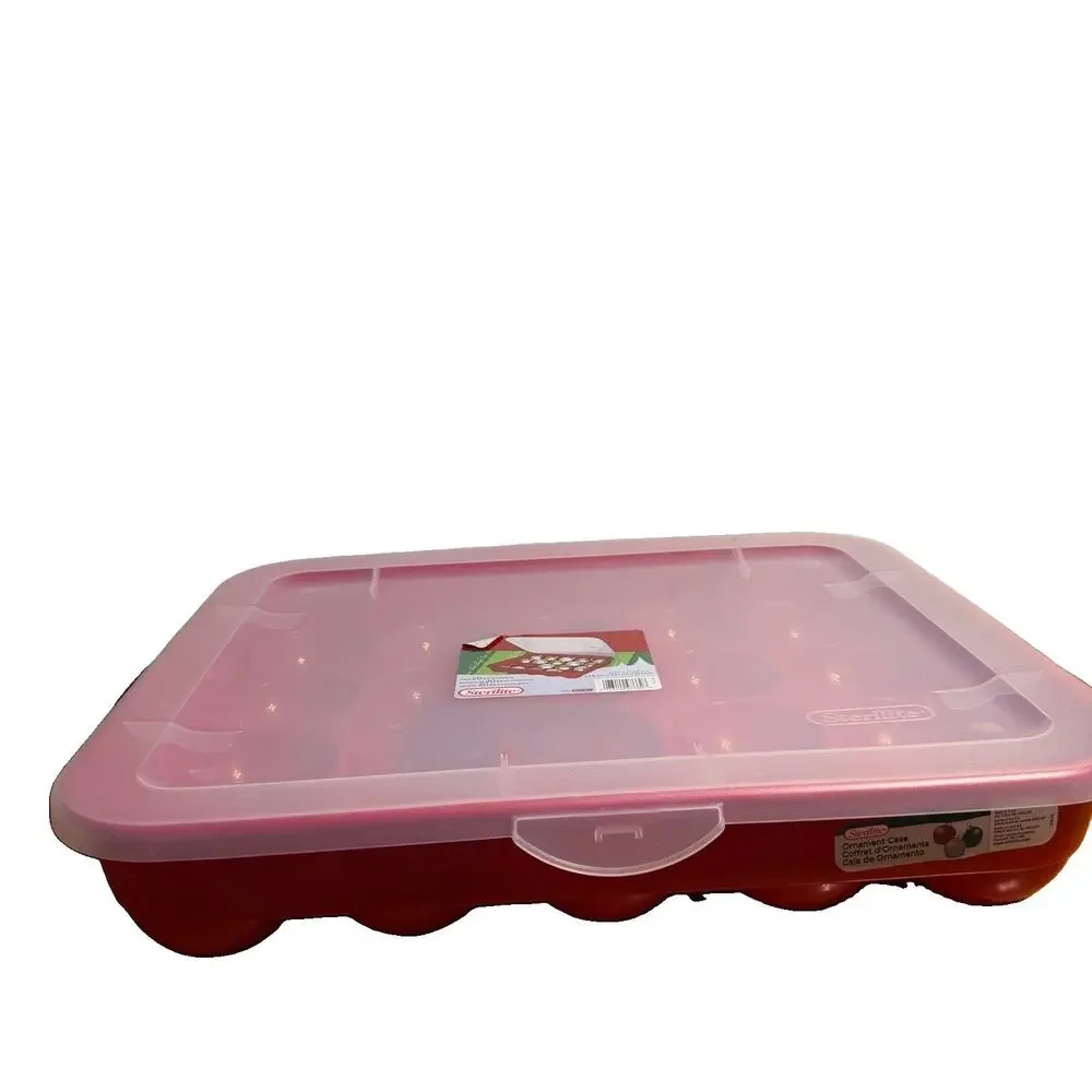 Green Sterilite Ornament Storage Box Case 20 Piece Hinged Lid Snap Closure 20